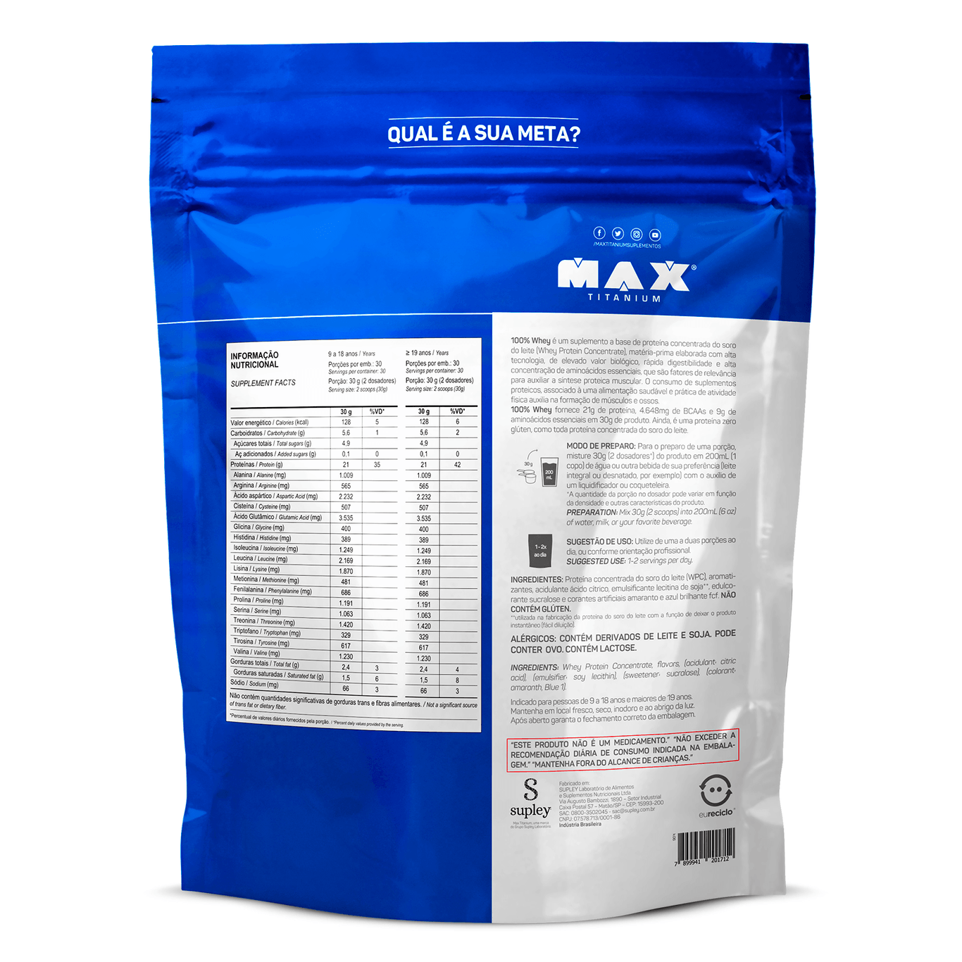 Whey 100% Refil 900g Max Titanium