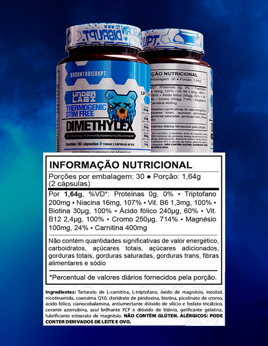 DIMETHYLEX STIM FREE sem Cafeína 60 Cápsulas Under Labz