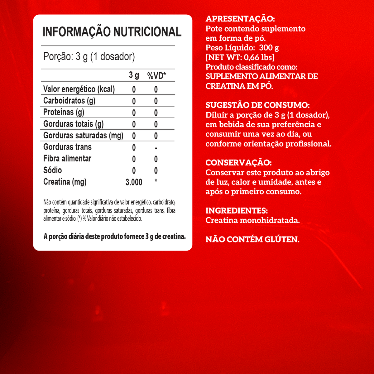 Creatina 100% Pura 300g Hardcore