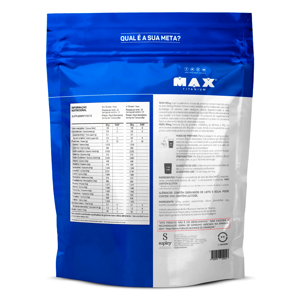 Whey 100% Refil 900g Max Titanium